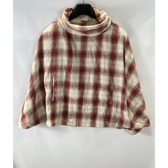 NWT AG Adriano Goldschmied Red Plaid Nola Funnel Neck Poncho Top SZ. XL